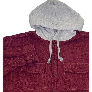 BDG Twill‎ Hooded Overshirt Shacket Button Up Men's Large Wine Red